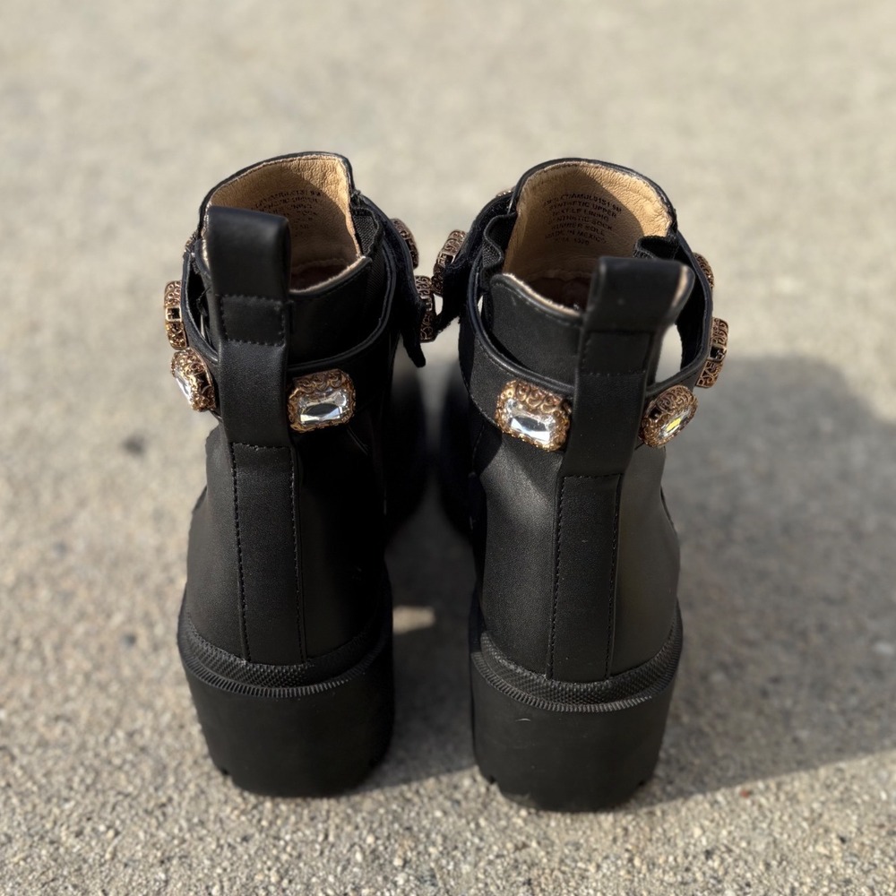 Steve Madden Amulet Black Lug Sole Ankle Boots Crystal Strap AMUL01S1 Mens 9M‎ - Picture 2 of 6